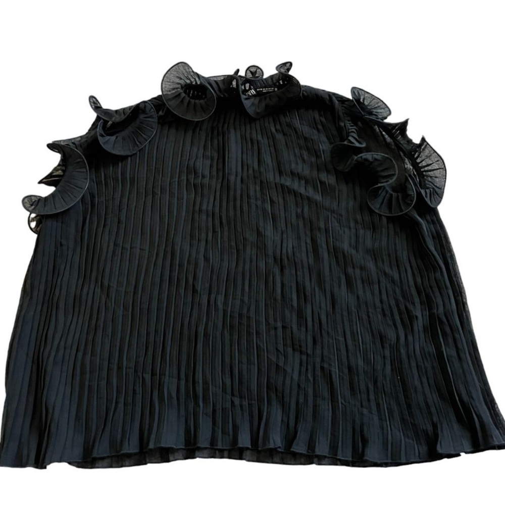 Zara Black pleated top ruffle cami small